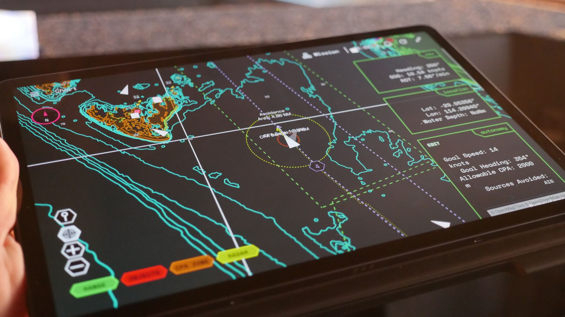 Greenroom Robotics' GAMA software displayed on a tablet