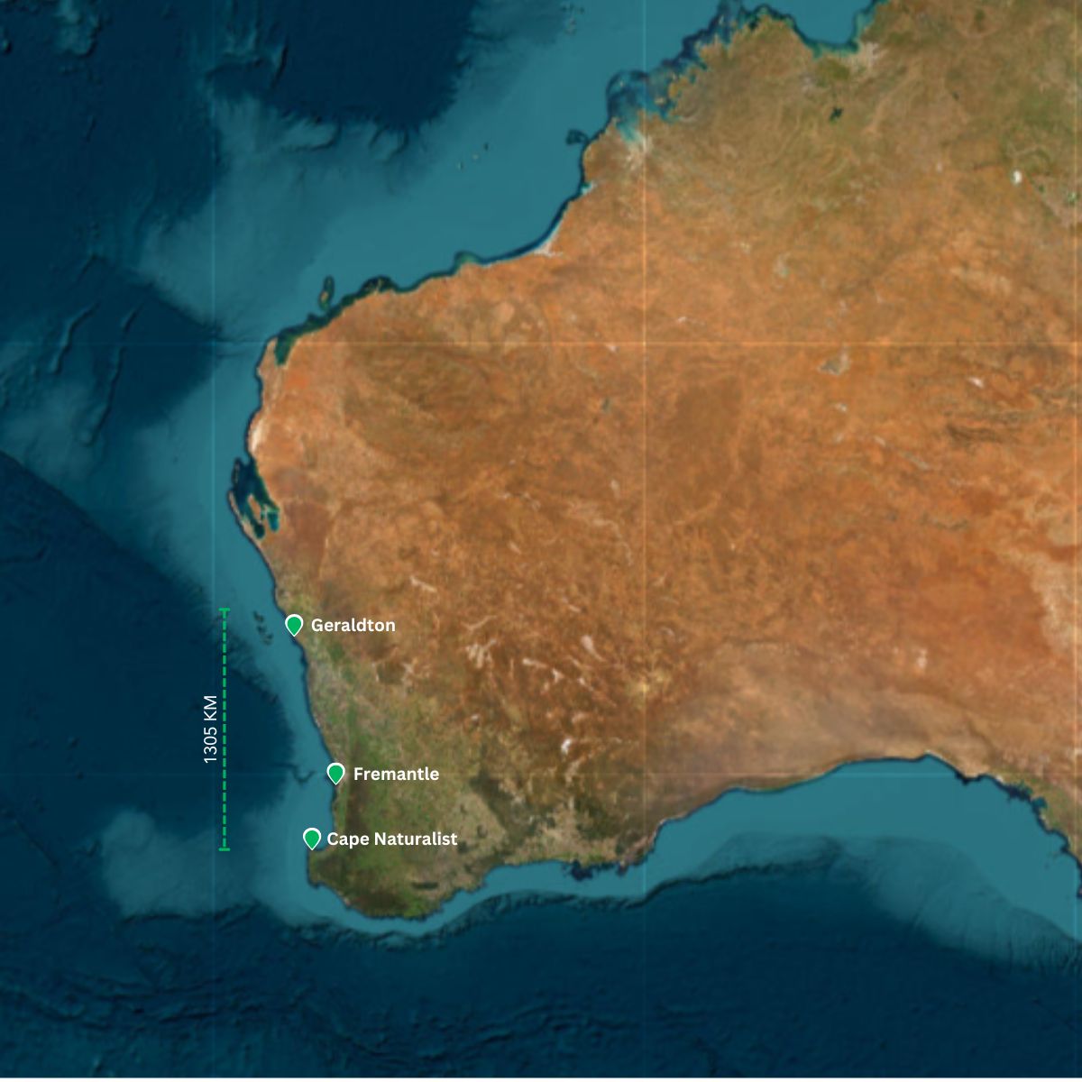 Image of Western Australia and the locations passed on the PBAT Endurance Trial