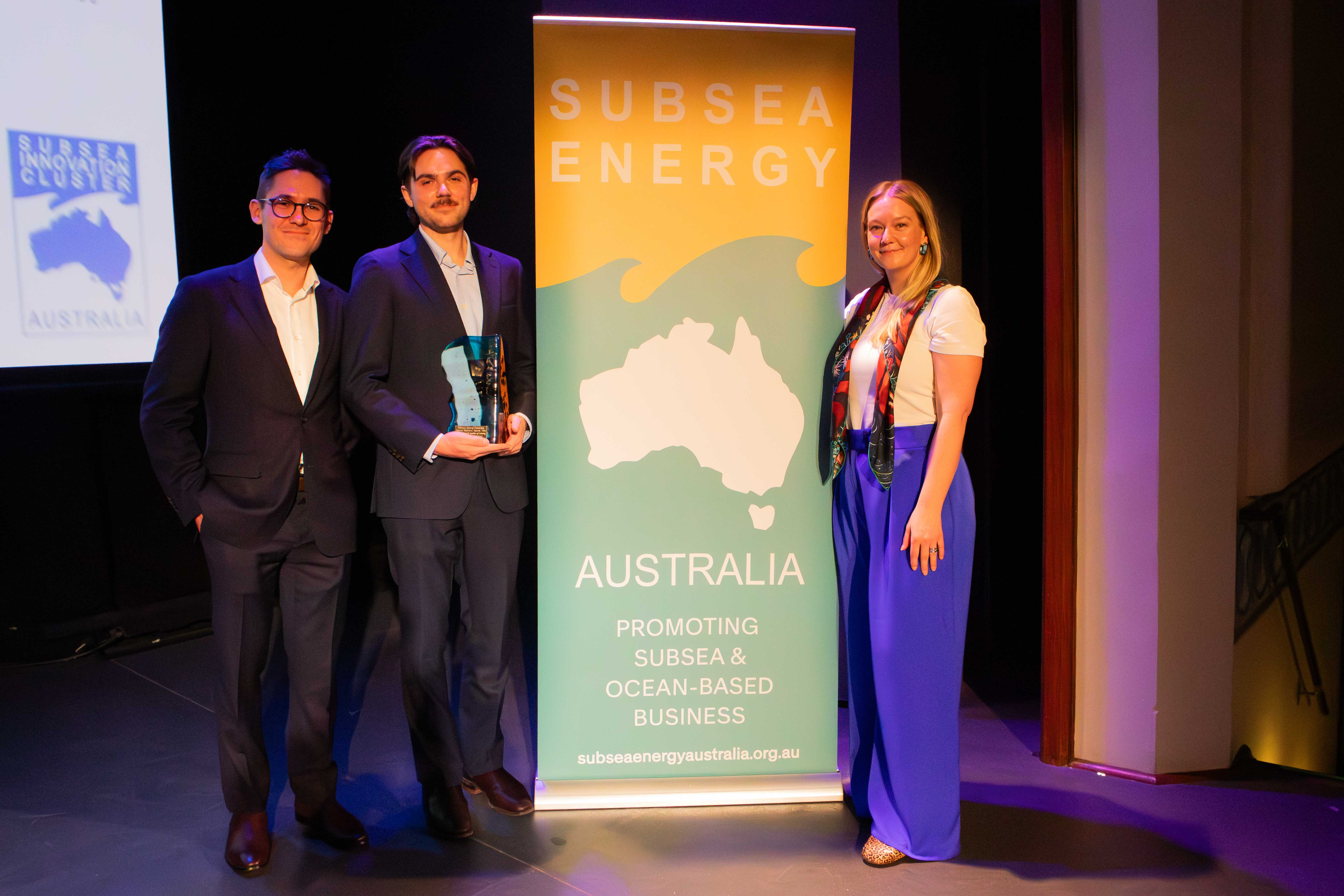 Greenroom Robotics team accepting the Craig Black Award for Innovation and Technology at the Australian Subsea Business Awards.