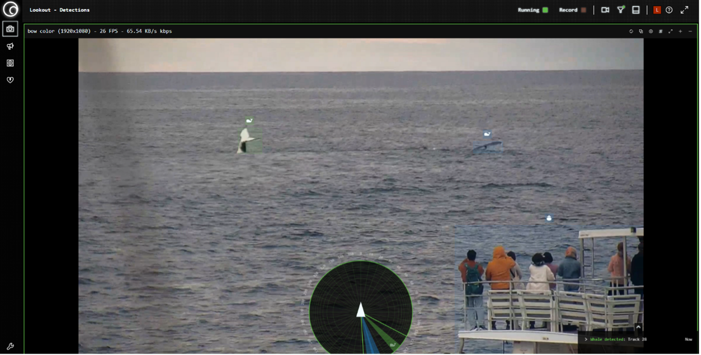 Lookout+ user interface detecting and identifying whales from Fantasea Avalon